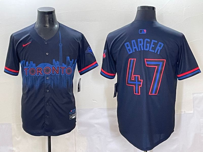 Men 2025 Toronto Blue Jays 47 Barger Black Joint Name Nike MLB Jersey style 1